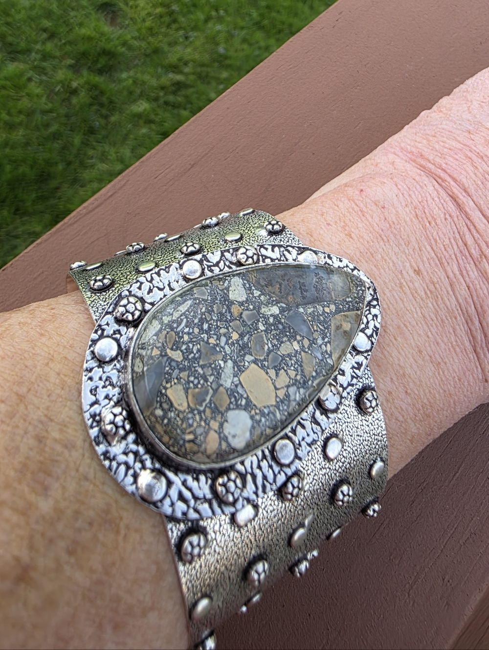 Maligano Jasper Gemstone Cuff Bracelet in 925 Sterling Silver (Adjustable)